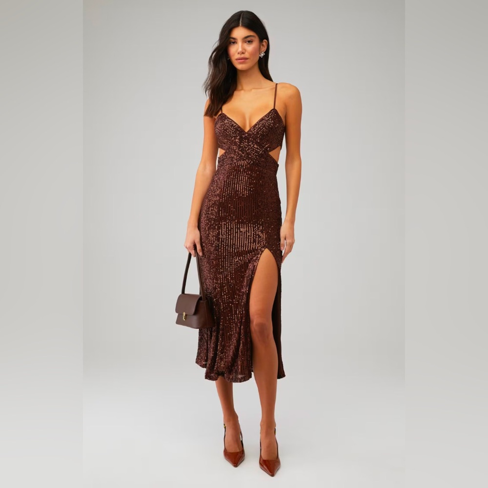 SAYLOR Harmonie Sequin Dress in Chocolate